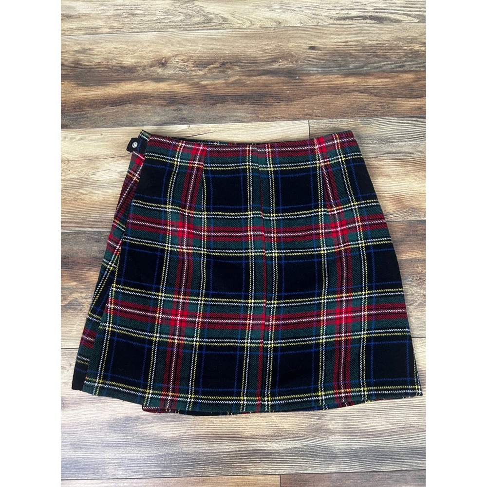 Alya Plaid Mini Wrap Skirt Red Green Navy Tartan Snap Ring Detail Womens Medium - Picture 8 of 8